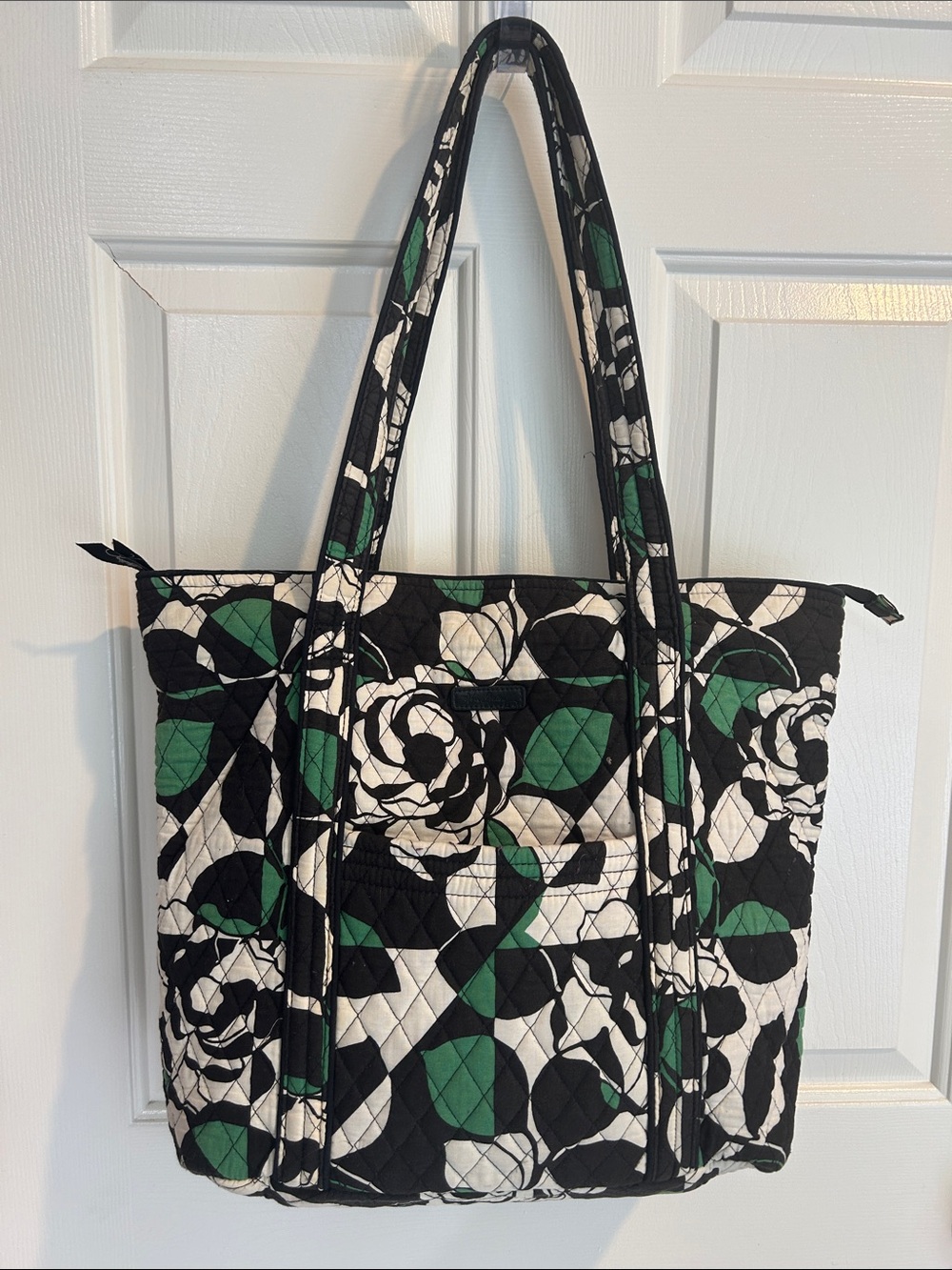 Vera Bradley Black, White & Green Quilted Floral Tote